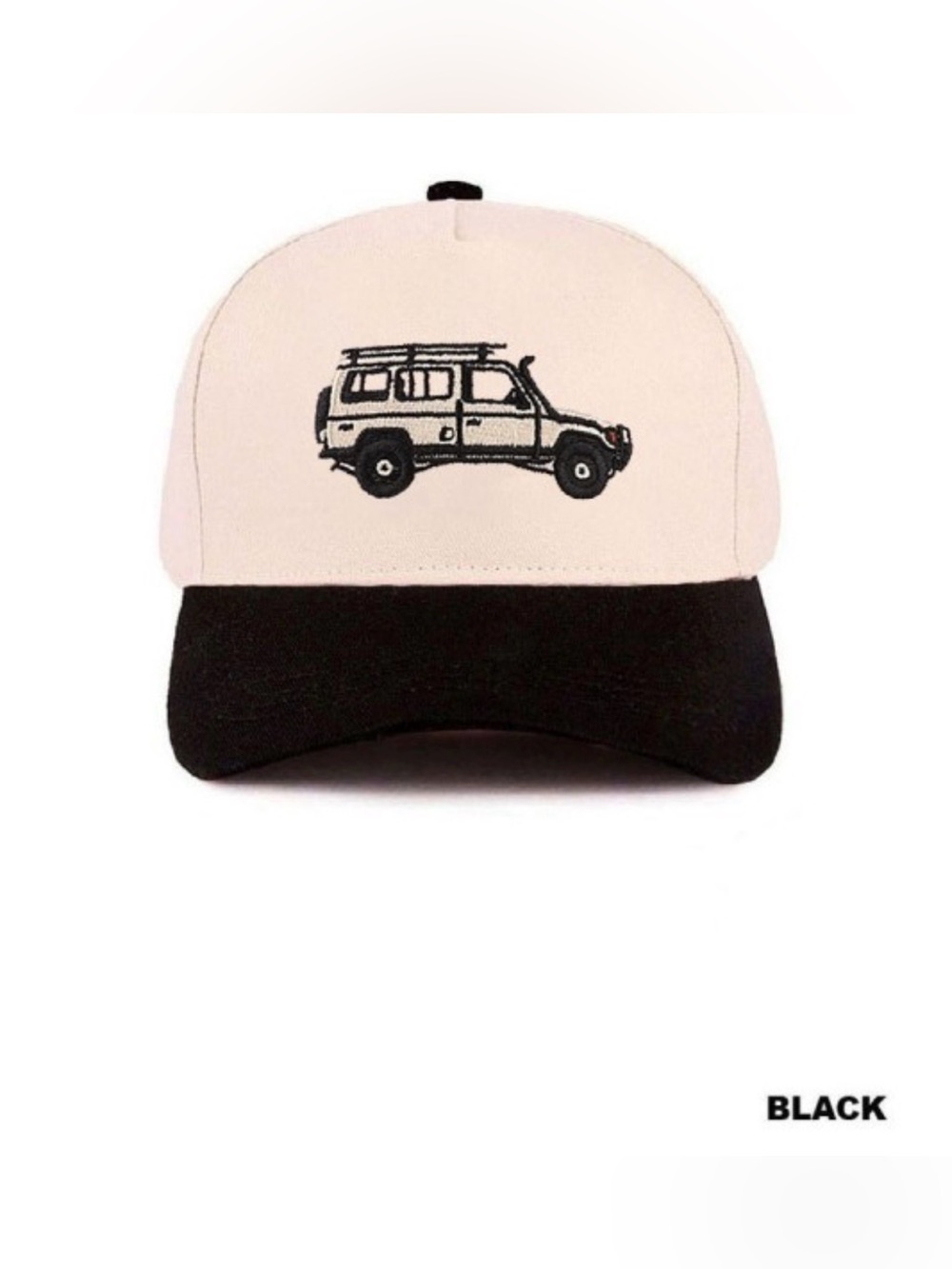 Two-Tone Truck Embroidered Trucker Hat - Black & Cream